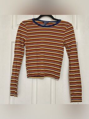 Forever 21 Striped Long Sleeve Crewneck Top - Mustard, Rust, Pink, Navy, Cream